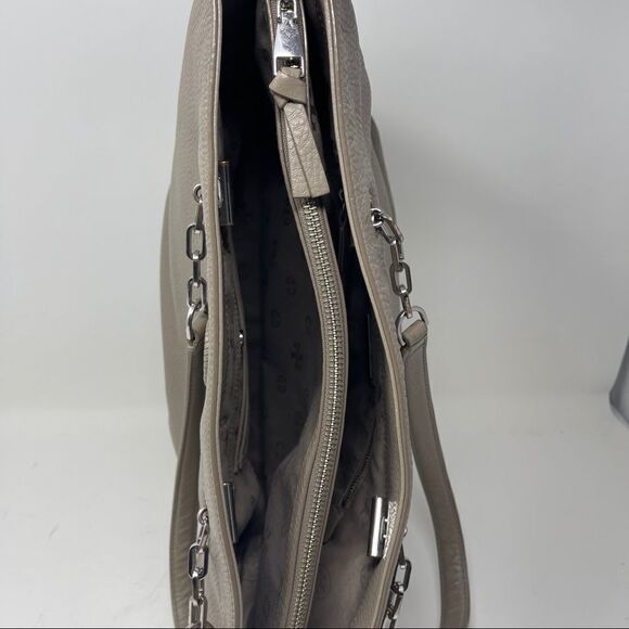 Tory Burch Whipstitch Logo Tote in French Gray #29668 Pebbled Leather Dust Bag - Picture 8 of 11